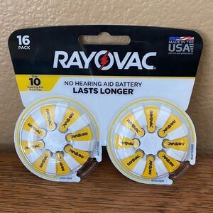 NWT New Rayovac 16PK Sz 10 75mAh 1.45V Zinc Air Yellow Hearing Aid Batteries